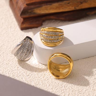 Niche Multi-Layer Wide-Sided Ring Women'S Light Luxury Diamond-Encrusted Ring Elegant Celebrity Temperament Non-Fading Jewelry