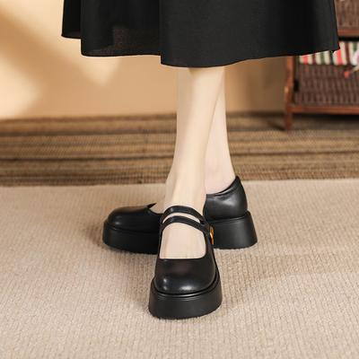 Muffin Mary Jane Platform Single Shoes Women's Shallow Mouth College Small Leather Shoes