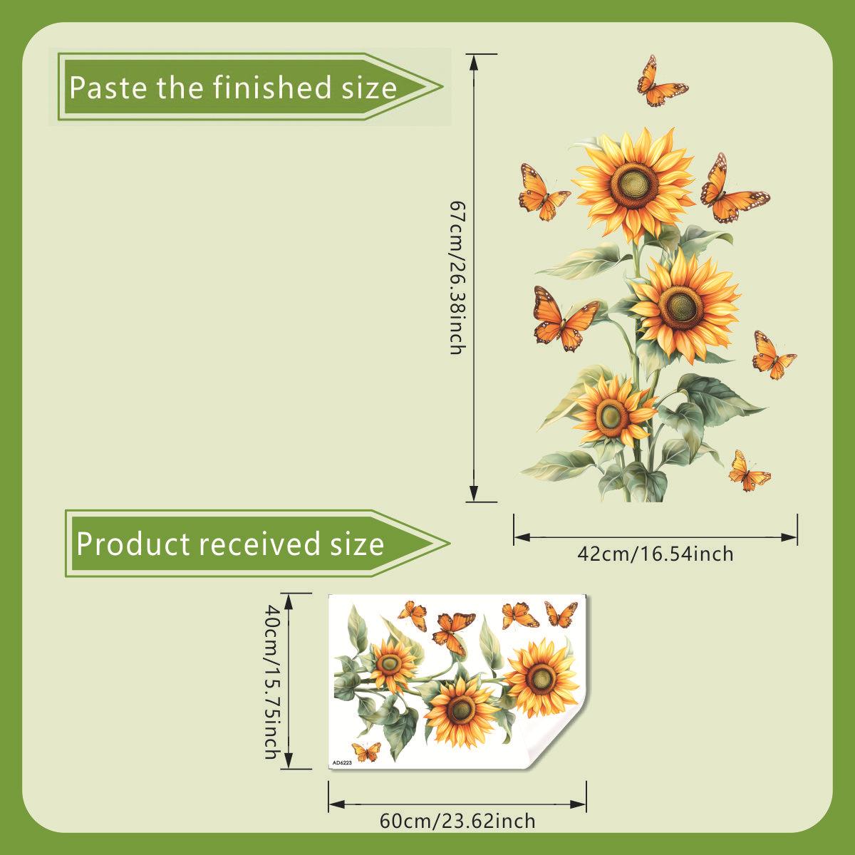 Подсолнух Цветок Ванная Комната Раздвижная Дверь Самоклеящаяся Стеклянная Наклейка Домашнее Украшение Наклейка на Стену 40x60cm разноцветный