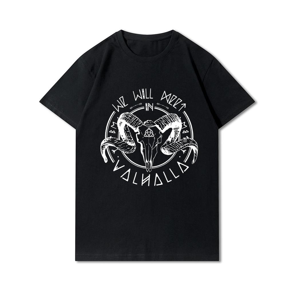 100% Cotton Summer Men T Shirts Viking Vintage Skull Beard with Headphone Printed Casual Top Tees
