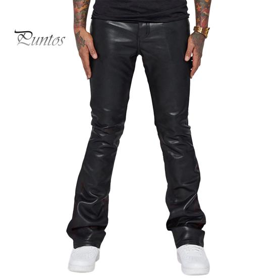 Pantaloni din piele artificială pentru bărbați, cu talie mijlocie, largi, netezi, de culoare uni, stil hip hop, pantaloni evazați de performanță de petrecere în club