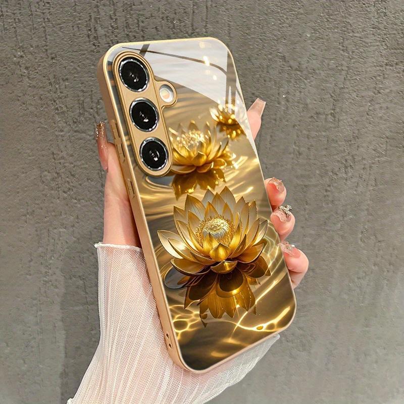 Gorgeous gold lotus patterned glass phone case for Samsung Galaxy S26 S25 S24 S23 S22 S21 S20 fe/plus/Ultra hard case back cover