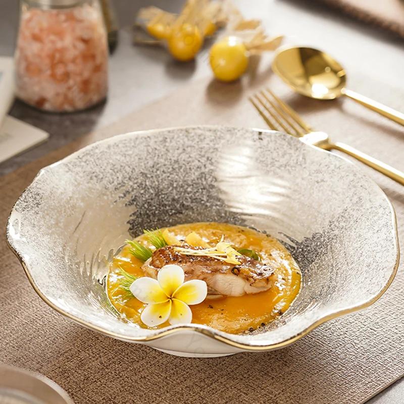 Creative Lotus Leaf Ceramic Bowls Light Luxury Restaurant Salad Dessert Bowl Retro Exquisite Fruits Plates Household Tableware