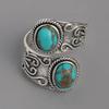 Cross Band Vintage Rings with Imitation Turquoise Stones Caved Pattern Boho Accessories for Women Elegant Lady Jewelry