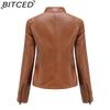 BITCED Women's Casual Leather Jacket Stand-up Collar Slim-Fit Outerwear Spring/Autumn Solid-Colour Leather Jacket