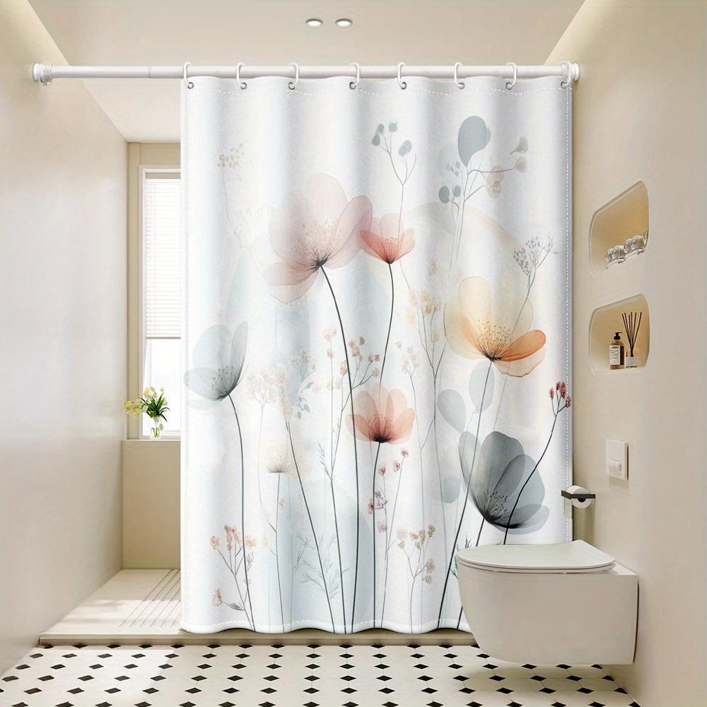 1pc Gray Flower and Watercolor Floral Pattern Fresh Artistic Style Printed Shower Curtain with Plastic Hooks Suitable for Home