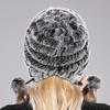 Winter Hats for Girls Women's Fur Hat Real Rex Rabbit Cap Floral Knitted Hat with Balls Skulls Beanies 55-59cm