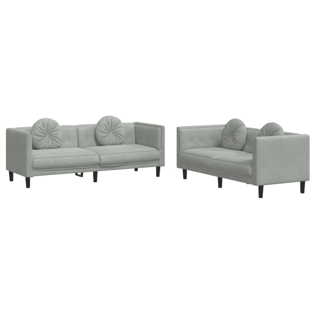 2 Piece Sofa Set with Cushions Light Grey Velvet