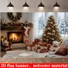 2D flat flag. Warm Christmas theme banner background. Christmas indoor scene theme. With a burning fireplace.zyc