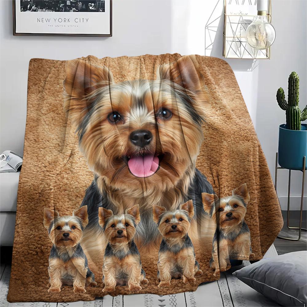 1Pc Yorkshire Terrier Schnauzer Print Flannel Blanket, High quality Comfortable for All Seasons, Home Decor, Warmth and Comfort, Perfect for Gifts