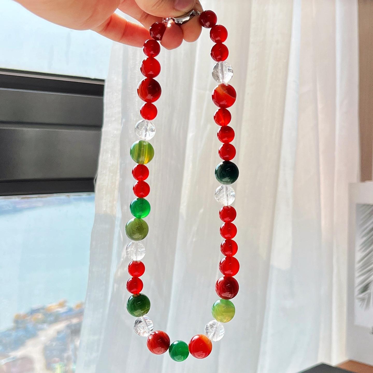 Design Sense High Quality Large Particle Natural White Crystal Chalcedony Green Chalcedony Necklace Collarbone Chain