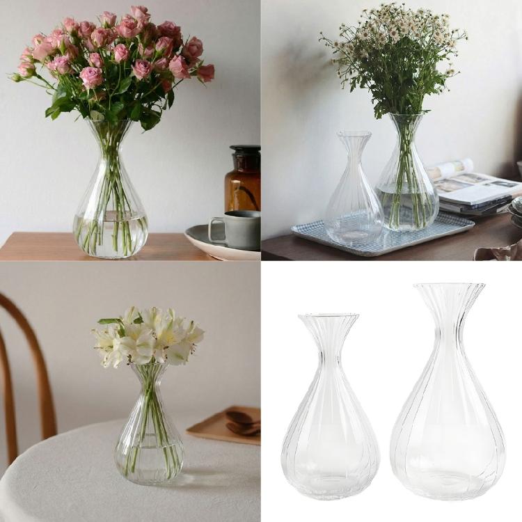 Minimalist Clear Glass Vases for Home Decors Ribbed Flower Pot for Living Room Kitchen Bathroom Wedding Table Centerpieces
