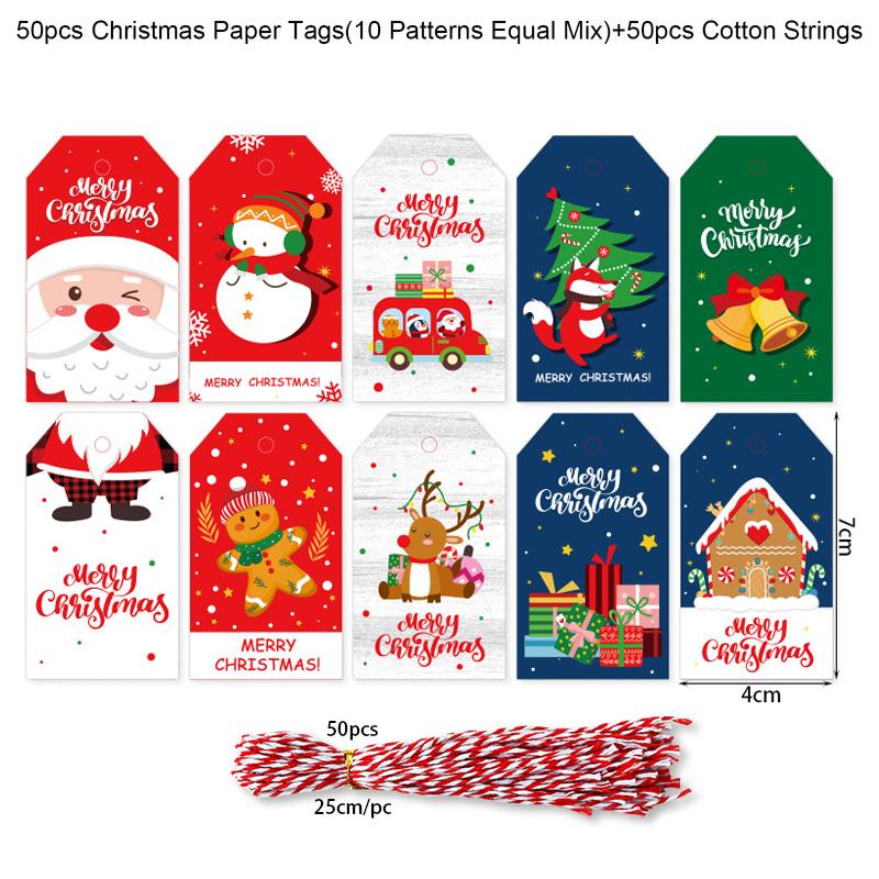 50pcs Merry Christmas Kraft Paper Tags Gift Packaging Decoration Xmas Tree Hanging Label 2024 Navidad New Year Kids Gift Card