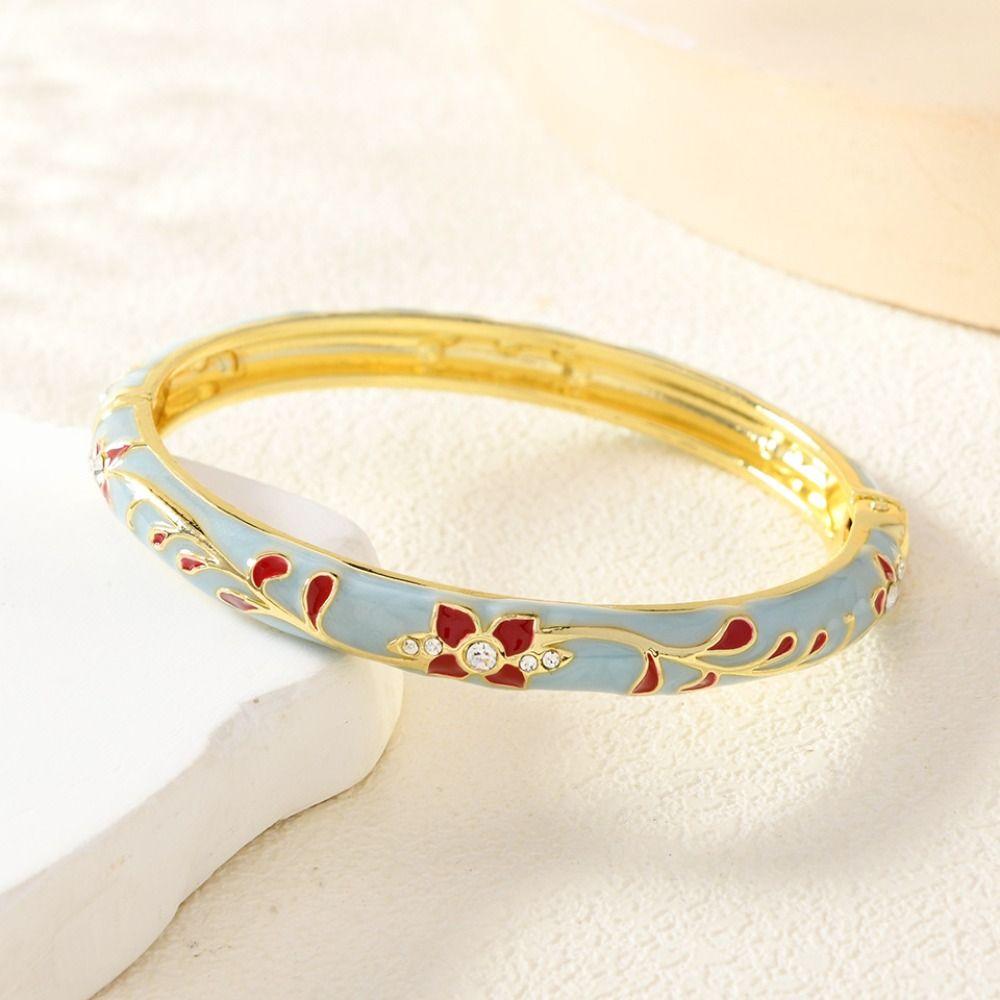 Jewelry Rhinestone Cloisonné Bracelet Flower Design Chinese Style Flower Jewelry Handmade Colorful Enamel Bracelet For Girls