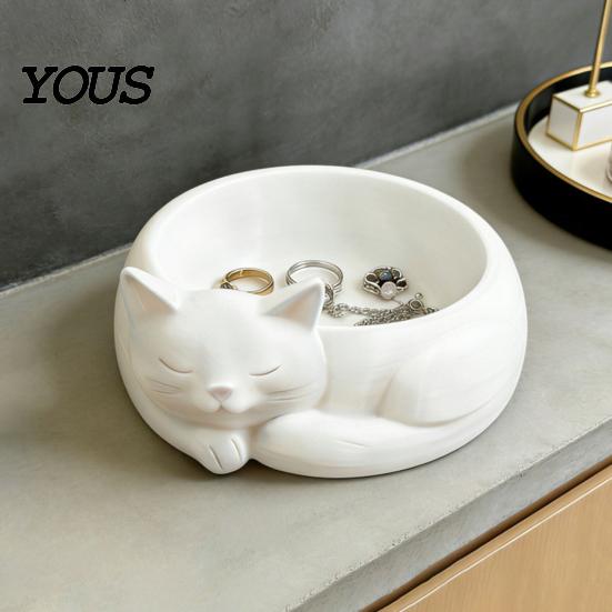 Cute Cat Flowerpot 3D Printed Jewelry Storage Holder, Succulents Flowerpot, Nordic Ornament Style Desktop Organizer for Rings Earrings Bracelets