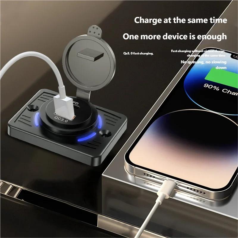 12/24V QC3.0 PD Car Charger Socket Quick Charge Dual USB with Sliding Cap Outlet Panel Adapter for Truck Camper Accessories