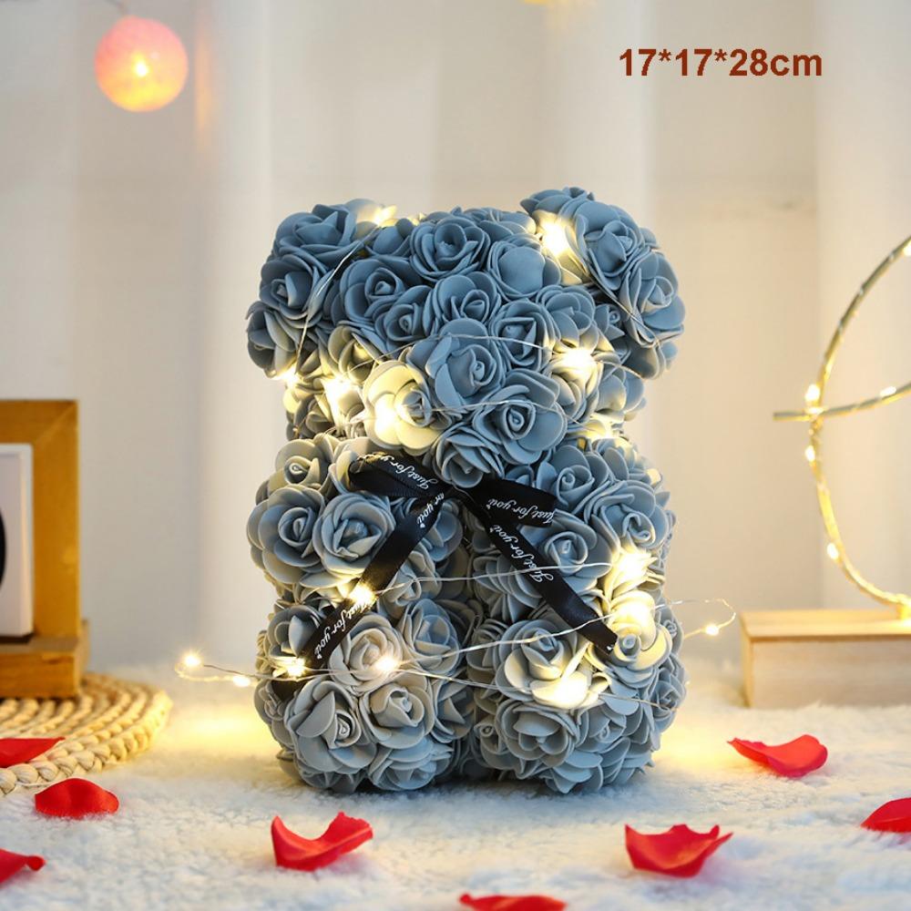 Multicolors Artificial Flower with/without LED Strip Girlfriend Birthday Gift Eternal Rose Bear 15*15*22cm