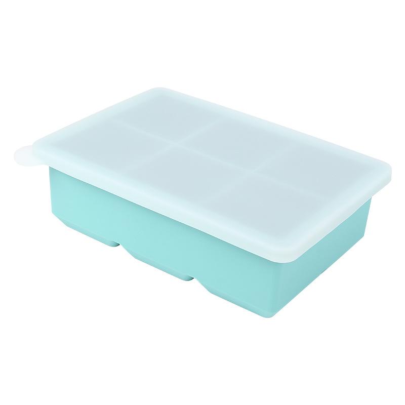 

Силиконовая форма для льда на 6 ячеек с крышкой - Квадратный многоразовый лоток для виски, коктейлей, герметичный дизайн для морозильной камеры