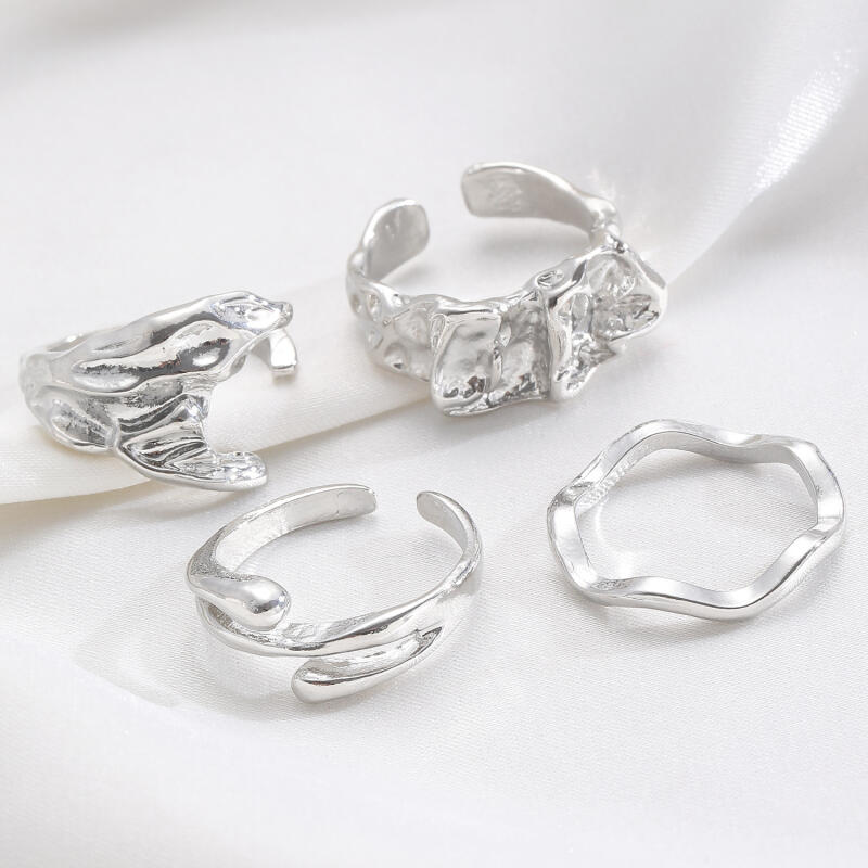4Pcs/Set Vintage Gold Color Irregular Moon Rings for Women Men Punk Geometric Metal Adjustable Opening Rings Set Jewelry Gifts