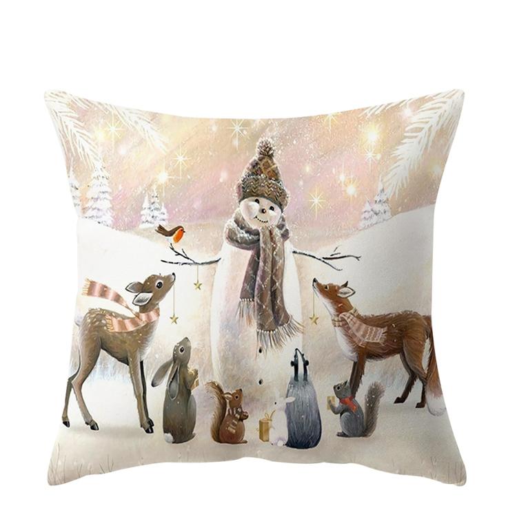 Home Christmas Decoration Pillowcase Fawn Rabbit Snowman Print  Sofa Office Seat Car  Ornament