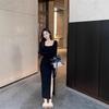 Sexy Spice Girl Split Hip Wrap Dress Women's Early Autumn New Temperament Slim and Skinny Long Sleeve Bottom Skirt