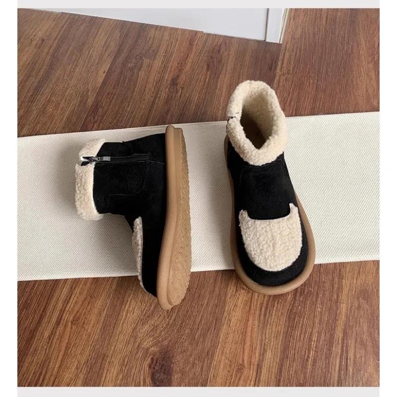 Modische Damenflachschuhe, Schneestiefel, Winterplüschisolierung, 2024 neue künstlerische Kurzstiefel, Wildlederstiefel mit weicher Sohle