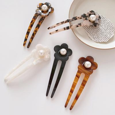 Japan Haarnadel Damen Haarspangen Elegant Blumen Perle U-Form Acetat Haarspange Mädchen Haarnadeln Haarschmuck Neu