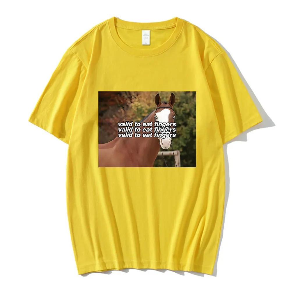 Oversized Red Short-Sleeve T-Shirt Featuring "Valid To Eat Fingers" Horse Meme Graphic Print