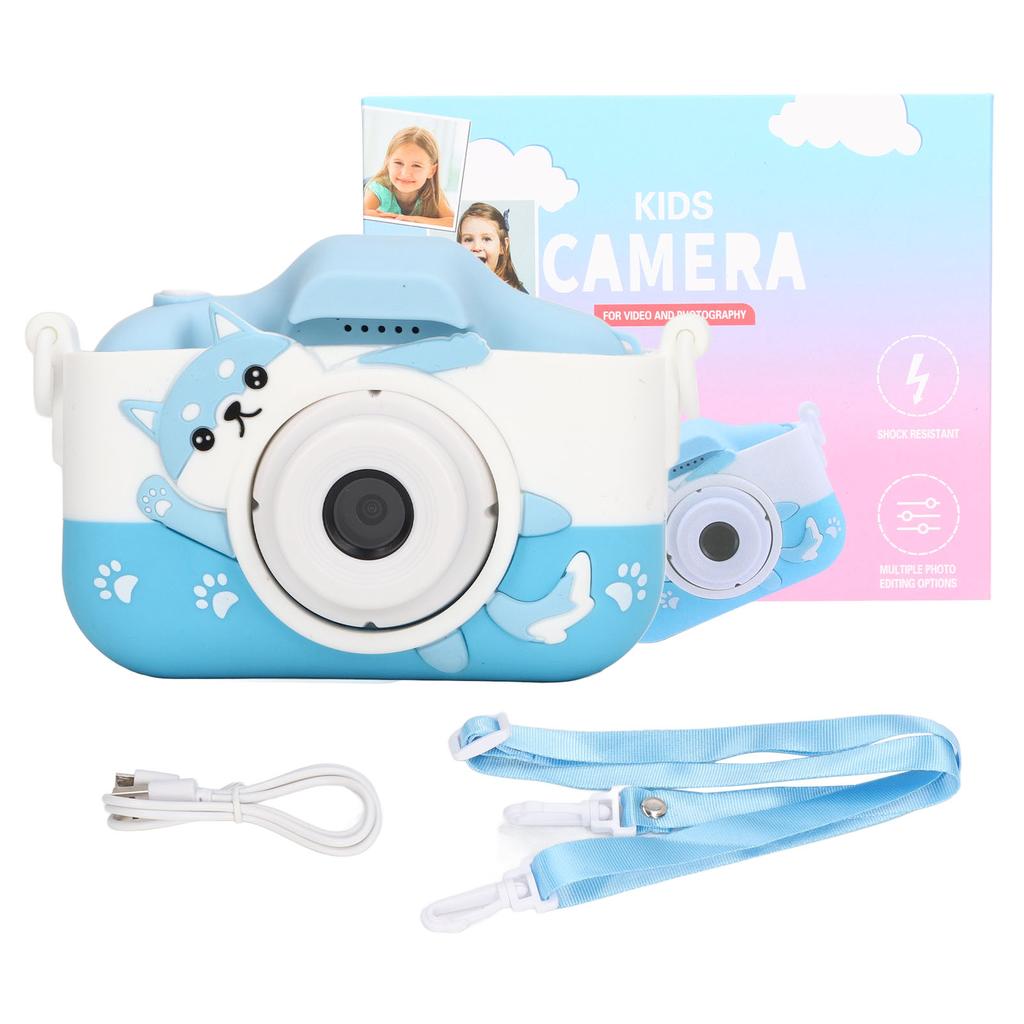 Kids Camera HD Video Dual Camera Built in Games Multi Mode Filter Blue Cute Cartoon Mini Digital