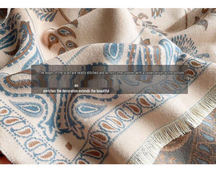 2025 Autumn/Winter Elegant Floral Faux Cashmere Scarf: Women's Warm and Stylish Neck Warmer