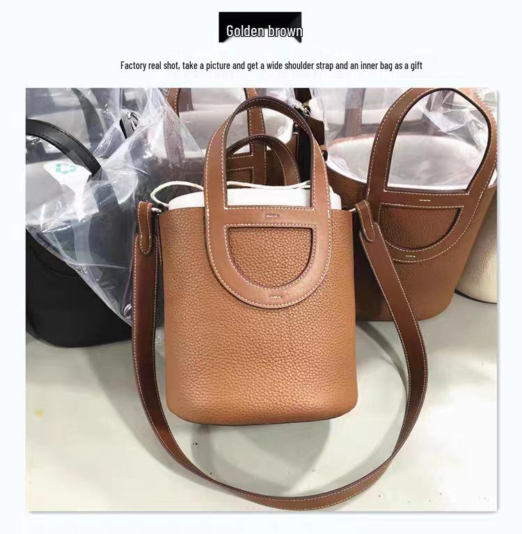 Luxury Women's Cowhide Basket Bucket Bag