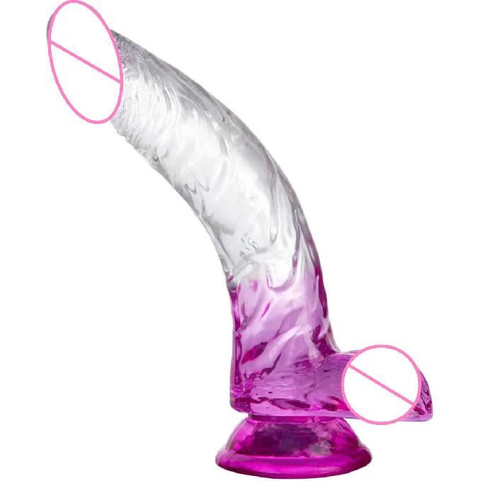 Transparent Two-Color Simulation Curved Penis Crystal Color Women's Masturbation Device Dildo Sexy Adult Toys