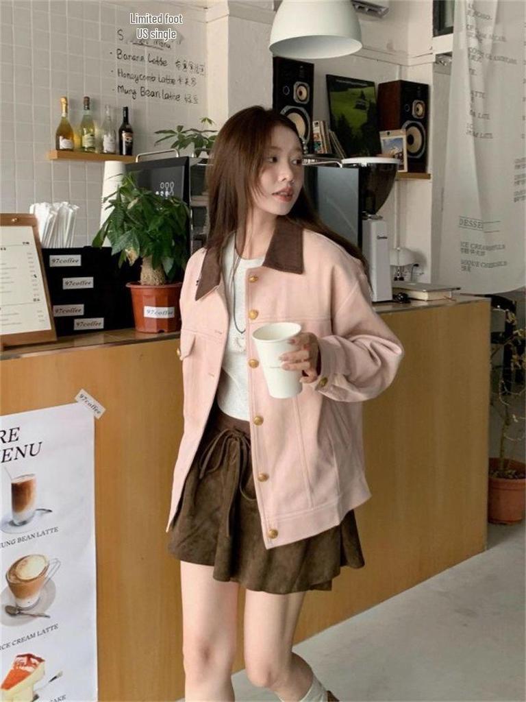 Pink Korean Style Cardigan - Early Autumn Workwear Jacket