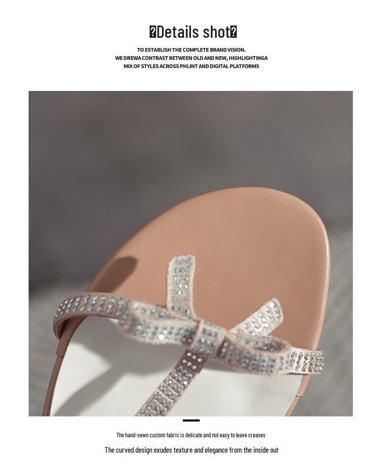 2023 Stylish Rhinestone Bowknot Ankle Strap High Heel Sandals for Women