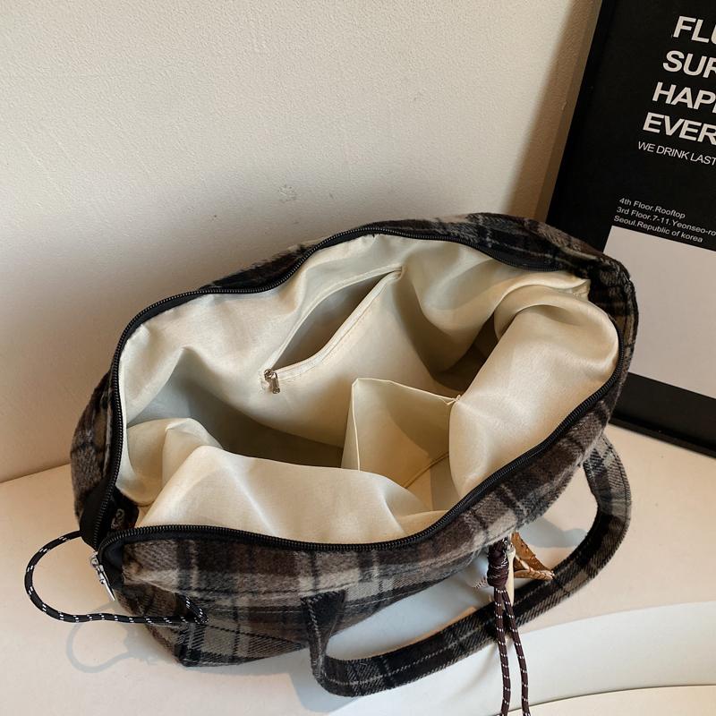 Rutete pendlerbag dame skulderveske studentklasseveske stor kapasitet tote bag