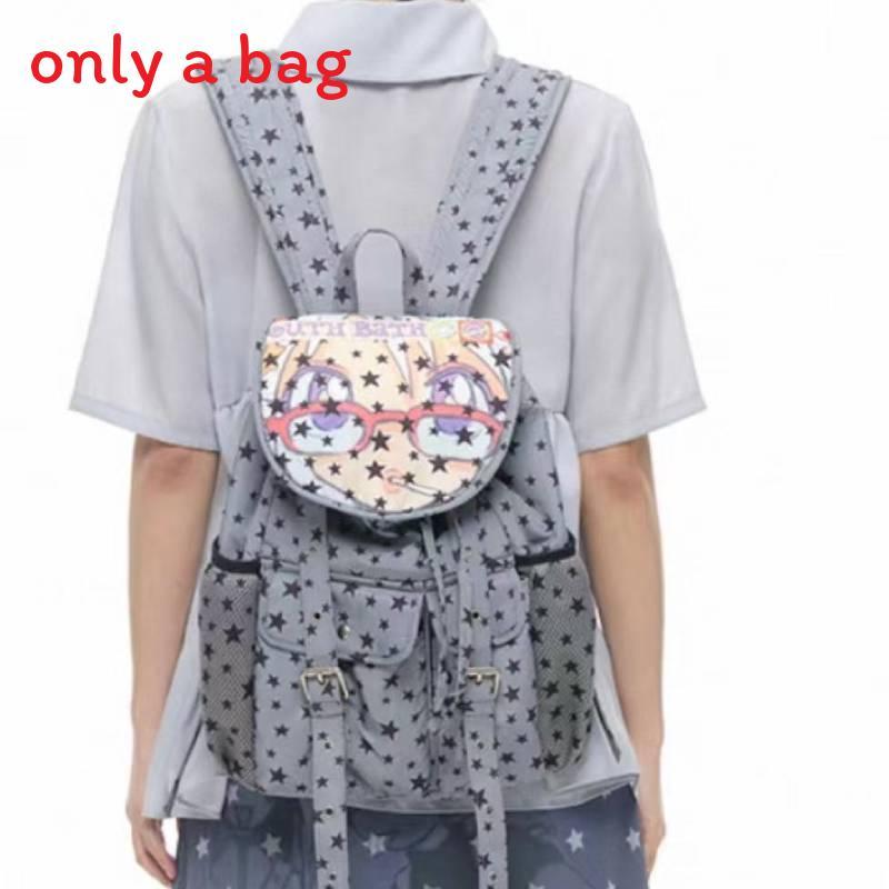 Star Cartoon Print Nylon Backpack With Waterresistant Design For Students And Casual Use