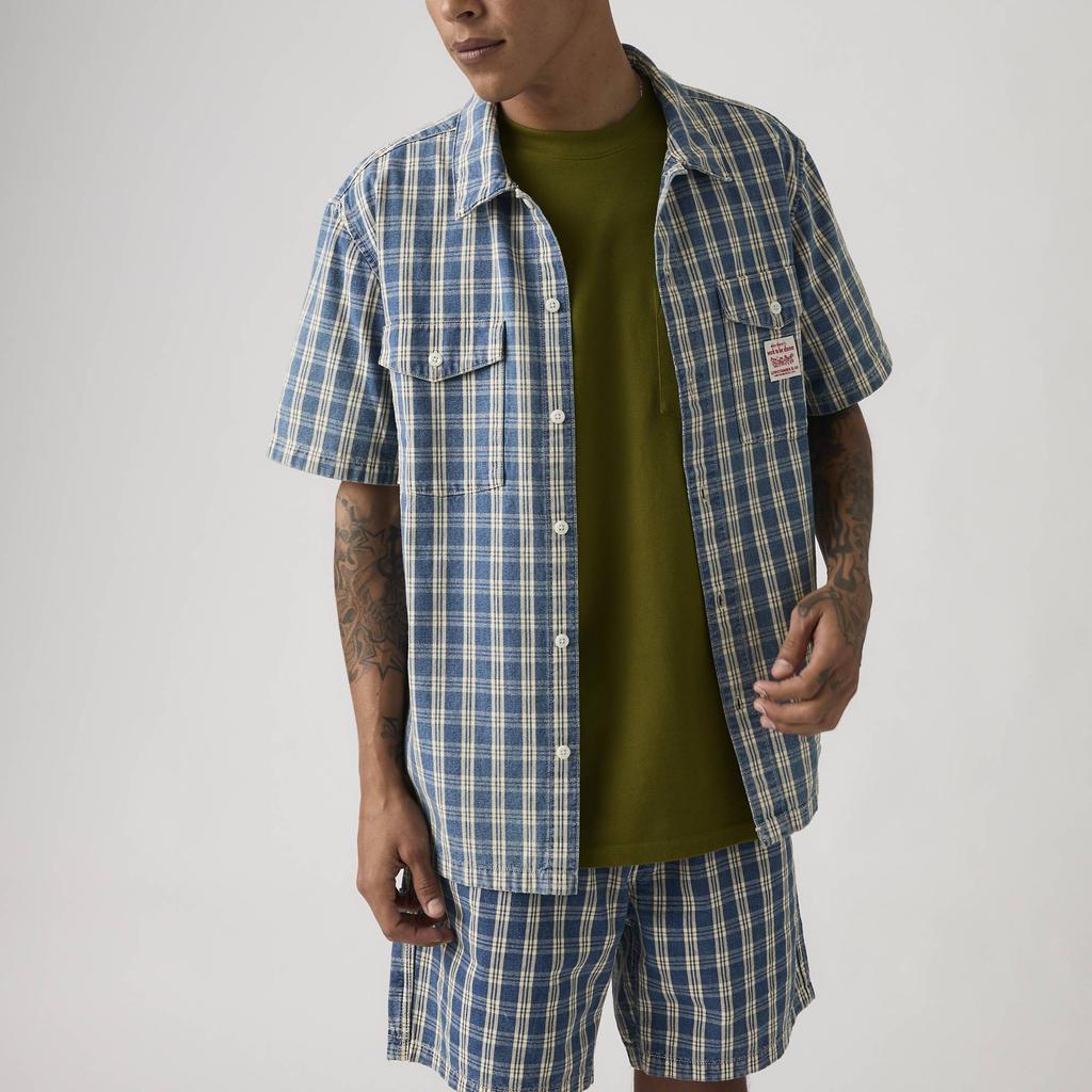 Levis Loose Comfortable Checkered Work Short Sleeve Shirt Men shirts 003O1-0006