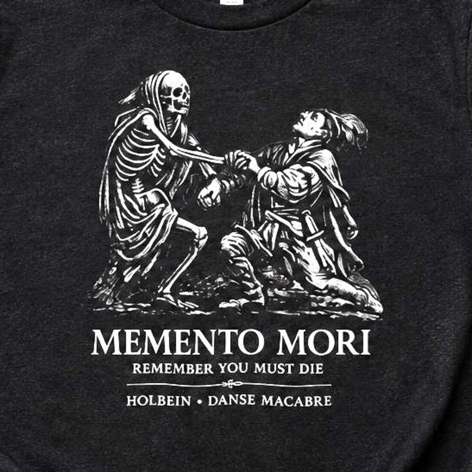 Memento Mori Shirt, Danse Macabre Book Tee | Dark Academic Graphic T-Shirt, Gothic Horror Apparel, Hans Holbein Woodcut Skeleton Top 4XL