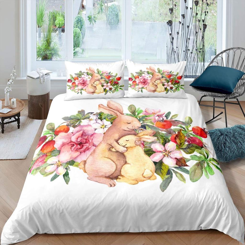 Kaninchen Bettbezug Set Frohe Ostern Bettdeckenbezug für Kinder Mädchen Bauernhaus Tier Bettwäsche Set Niedlich Kawaii Tiere Steppdeckenbezug
