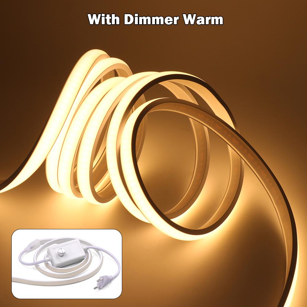 Dim Edilebilir Neon COB LED Şerit 220V Dimmer Anahtar Güç Kiti Süper Parlak 288LED/m Su Geçirmez Neon Doğrusal Aydınlatma 3000K 4000K 6000K