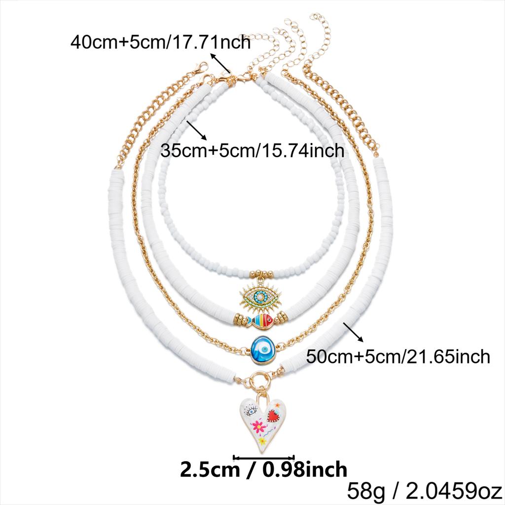 4er Set Glücksbringer Blaue Böse Auge Anhänger Halsketten für Damen Bohemian Bunte Herz Mehrschichtige Perlen Halsketten Gestapelter Schmuck