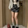 Women's High-Waist A-Line Plaid Mini Skirt with Safety Pants - Autumn/Winter Slimming Woolen Hip-Hugging Skirt