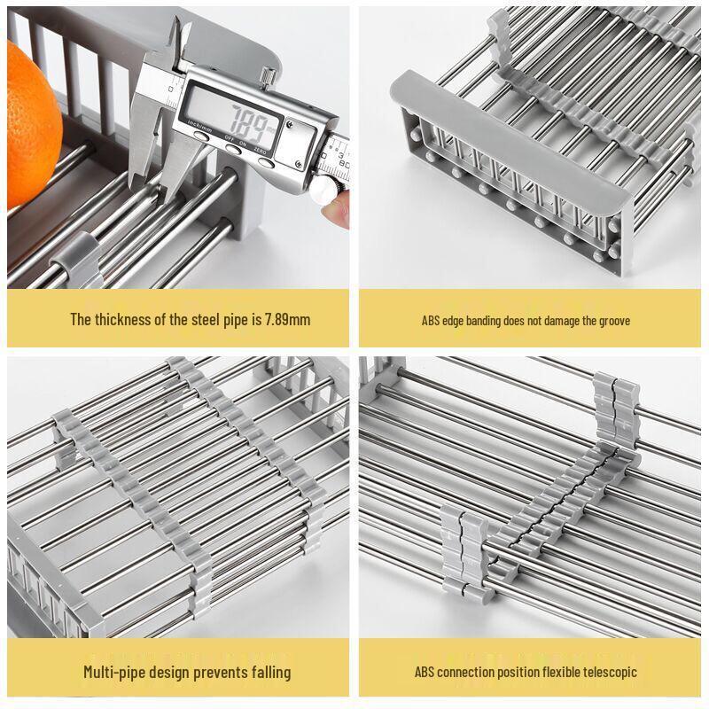 Retractable Kitchen Sink Dish Drying Rack & Storage Basket