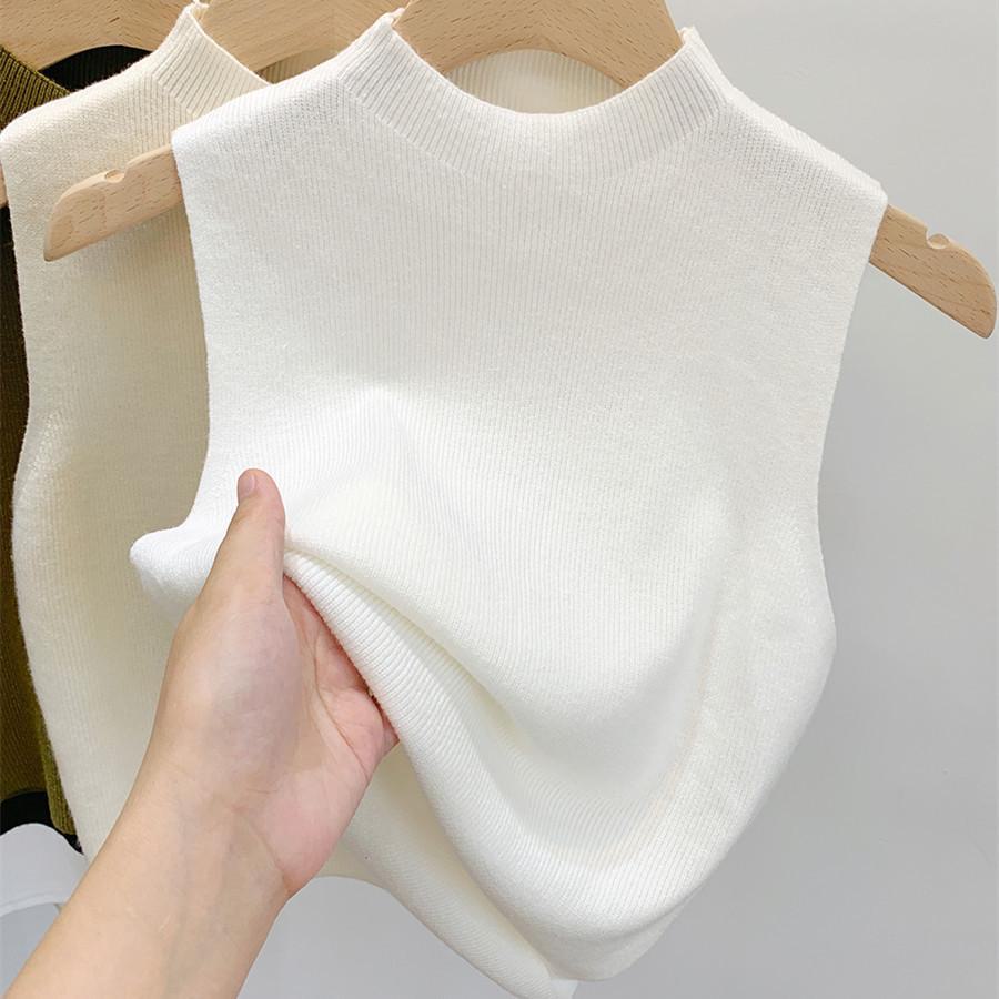 Women's Half-High Collar Knitted Camisole Vest - Spring/Summer 2023