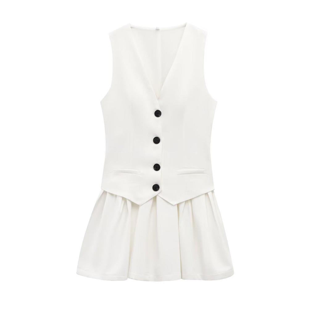 2025 Spring Women's European & American Wide Pleated Striped Vest Dress