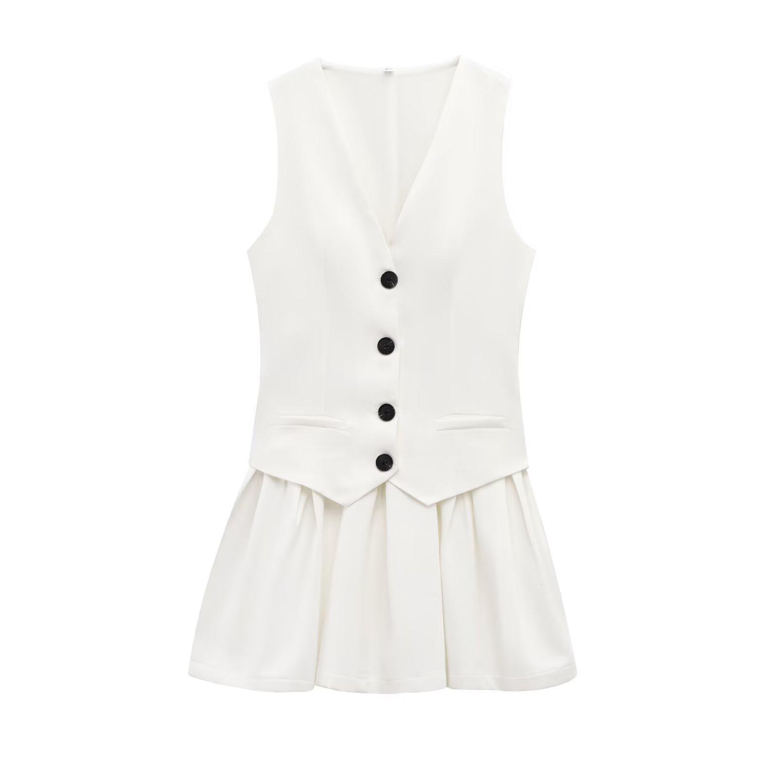 

Весеннее женское европейское и американское широкое плиссированное полосатое платье-жилет 2025 Medium белый