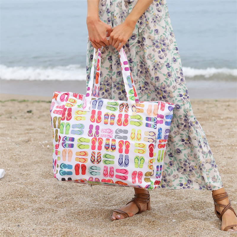 1PC Beach Tote Bag Lightweight Foldable Multi-Pocket Design With Zipper Bag Perfect For Pool Travel Gym And Outdoor Adventures Handbag