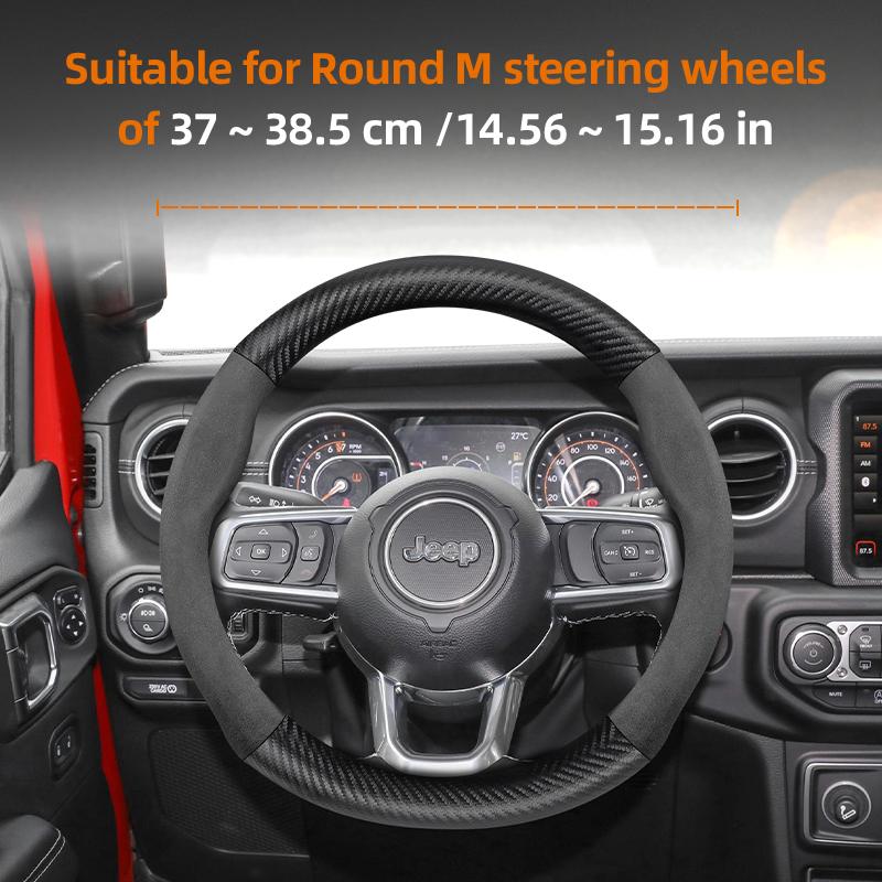 For Jeep Suede Carbon Fiber Steering Wheel Cover Fit Renegade Compass Wrangler Jk Grand Cherokee Wk2 Jl Gladiator Tj Patriot DX