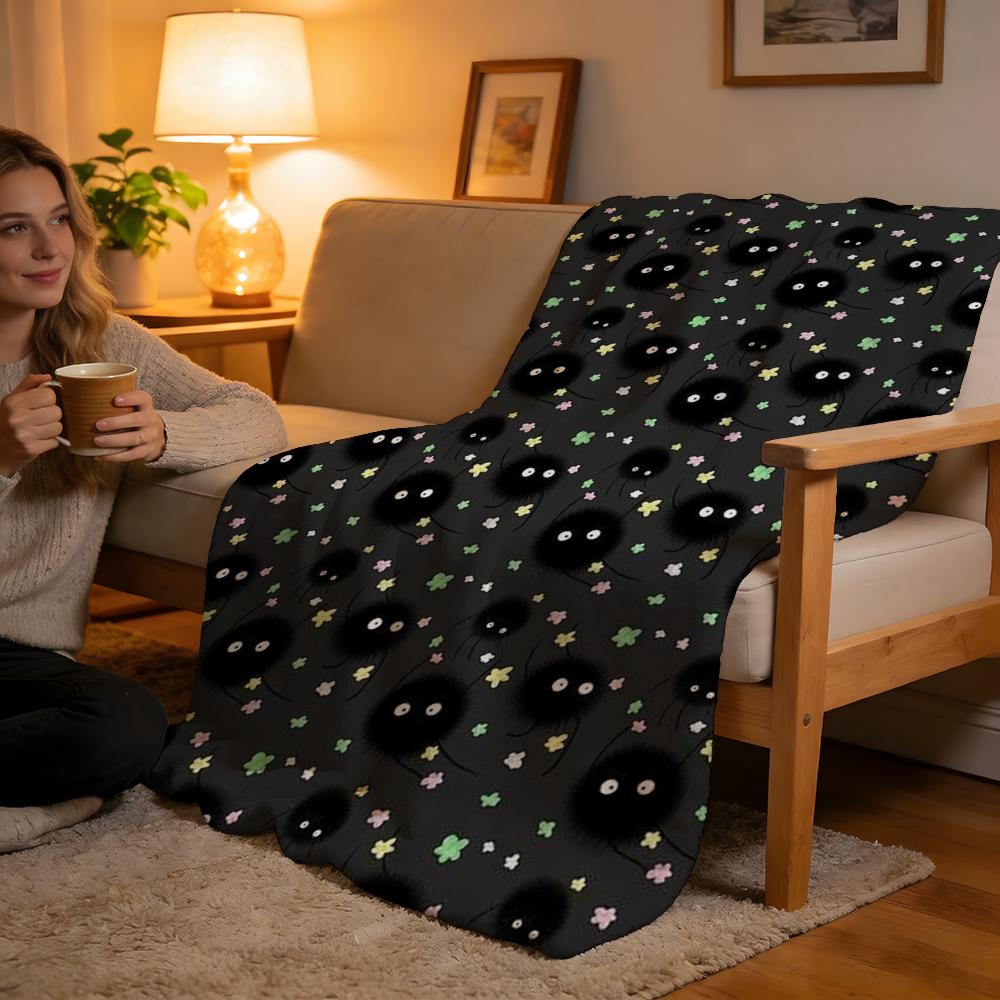 Throw High-Density Short Plush Blanket For Sofa Nap Air-Conditioned Room Soft Skin-Friendly Cute Susuwatari