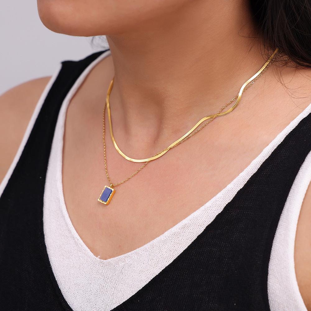 18K Gold-Plated French Retro Blue Lapis Lazuli Geometric Choker Necklace